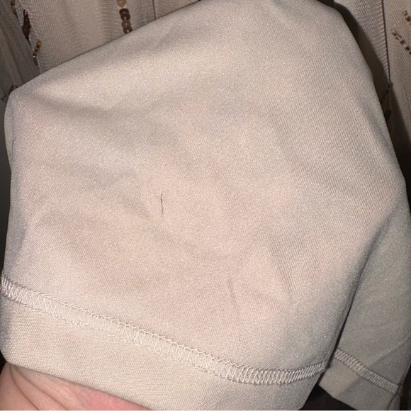 Adrianna Papell Nude & Gold Sequin Beaded Column Dress Gown Sz 10 - Picture 13 of 13